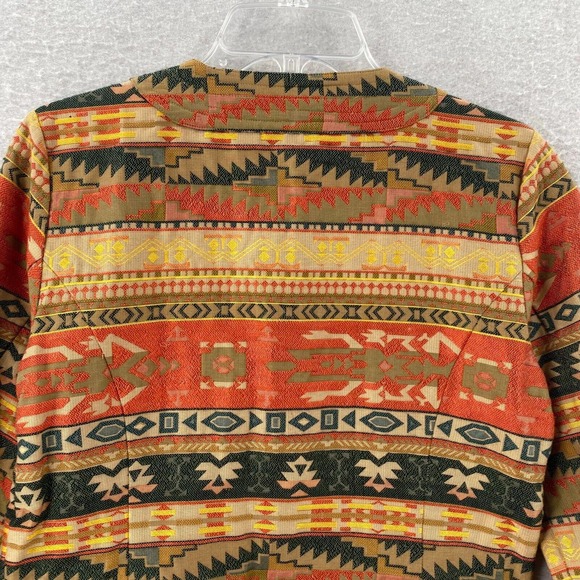 Chicos Jacket Womens Size XS Cropped Aztec Print Tan Red Green Metal Buttons - Picture 8 of 13